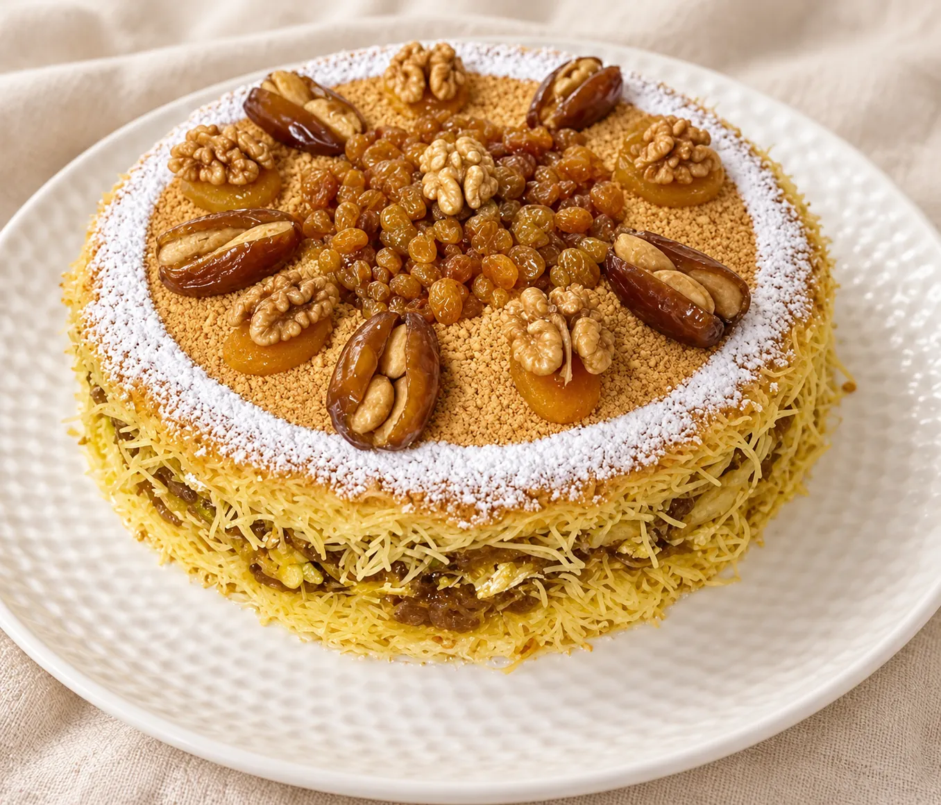 Pastilla sucrée aux dattes, raisins et noix