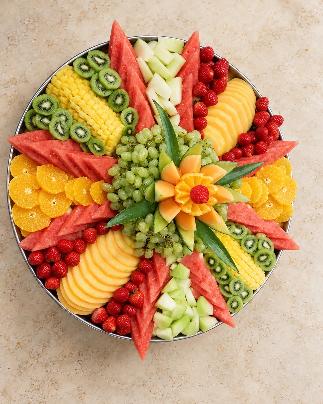Plateau de fruits sculptés — Fruits frais découpés et composés à la main pour terminer votre réception en couleur